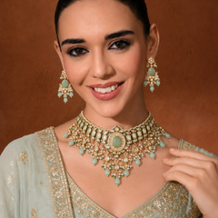 Gold Finish Kundan Polki Choker Necklace Set