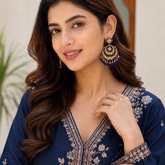 Gold Plated Blue Chandbali Earrings