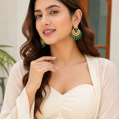 Gold Finish Blue Chandbali Earrings