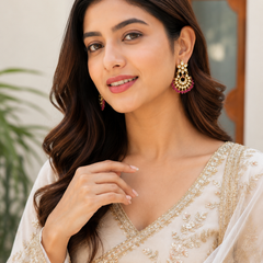 Gold Plated Pink Chaandbaali Earrings