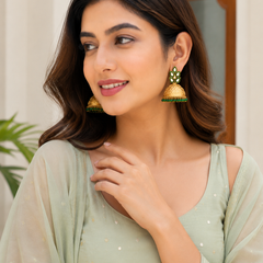 Gold Plated Green Dangler Earrings