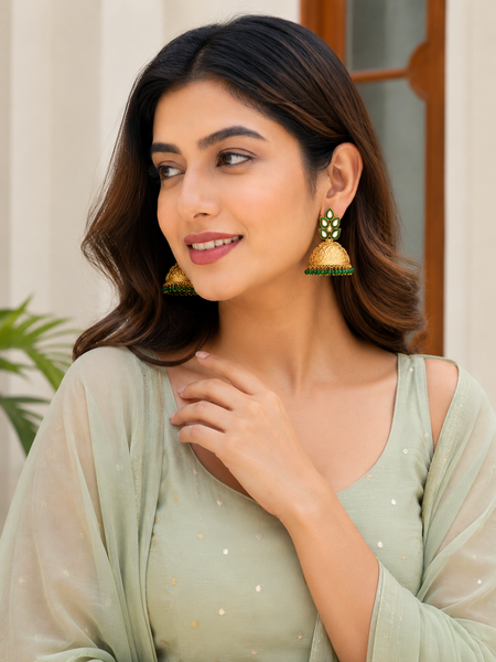 Gold Plated Green Dangler Earrings