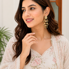 Gold Plated Ethnic Green Danglers