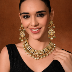 GOLD PLATED ETHNIC NECKLACE SET WITH EARINGS