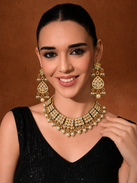 GOLD PLATED ETHNIC NECKLACE SET WITH EARINGS