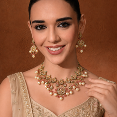 GOLD PLATED ETHNIC PINK CHOKAR SET WITH EARRINGS