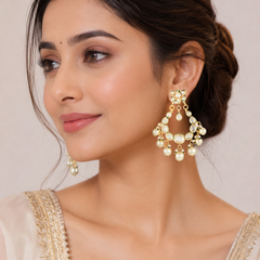 GOLD PLATED ETHNIC WHITE PEARLS EARRING SET