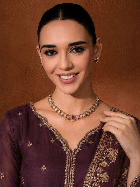 CHANDRIKA RED STONE CHOKAR SET WITH EARRINGS