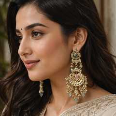 Multi Kundan Polki Chaandbaali Earrings