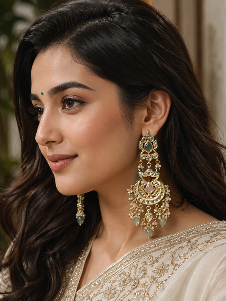 Multi Kundan Polki Chaandbaali Earrings