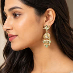 Green Kundan Polki Danglers (3cm)