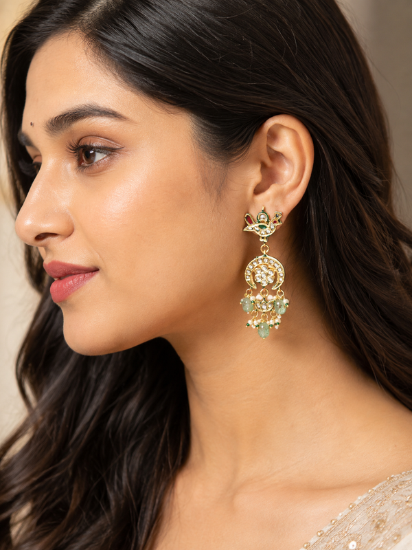 Green Kundan Polki Danglers (3cm)