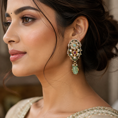 Green Kundan Stud Earrings