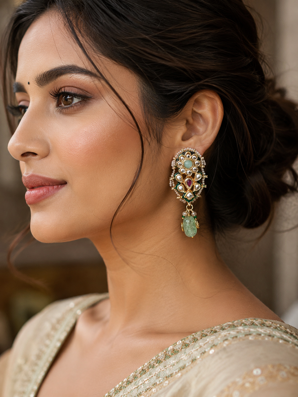 Green Kundan Stud Earrings