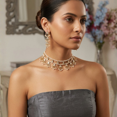 Gold Plated Ethnic Choker Set with Earrings | Kundan Polki Jewellery Set for Women