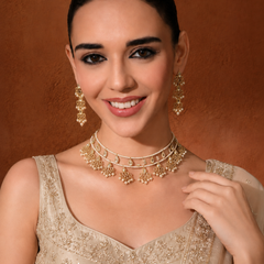 Gold Plated Ethnic Choker Set with Earrings | Kundan Polki Jewellery Set for Women