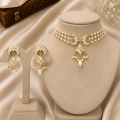 Gold Plated White Pearl Choker Set for Women