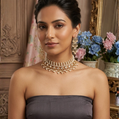 Gold Plated White Choker Set for Women
