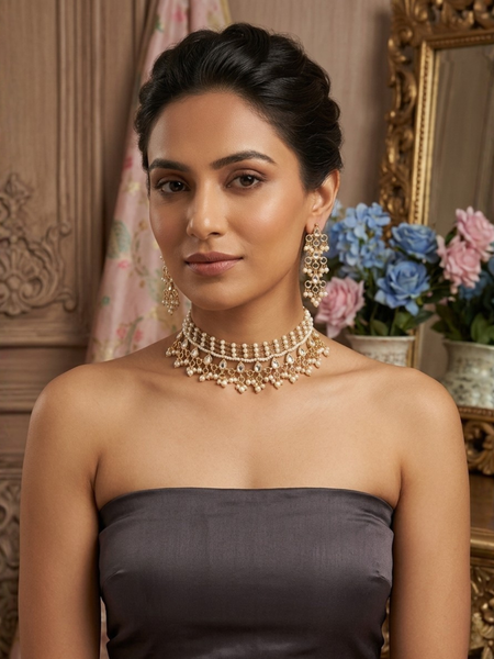 Gold Plated White Choker Set for Women