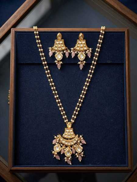 Gold Plated Pink Necklace Set for Women