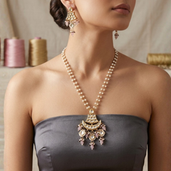 Gold Plated Pink Necklace Set for Women
