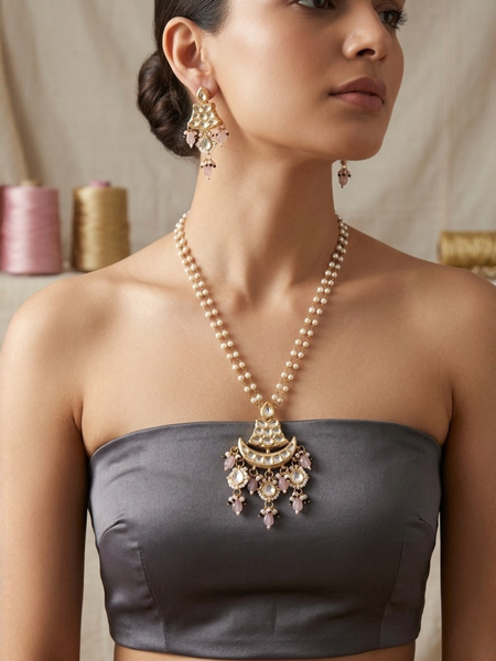 Gold Plated Pink Necklace Set for Women