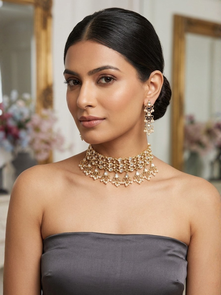 Gold Plated White Choker Set for Women