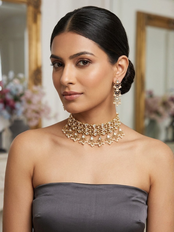 Gold Plated White Choker Set for Women