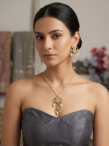 Gold Plated White Necklace Set for Women