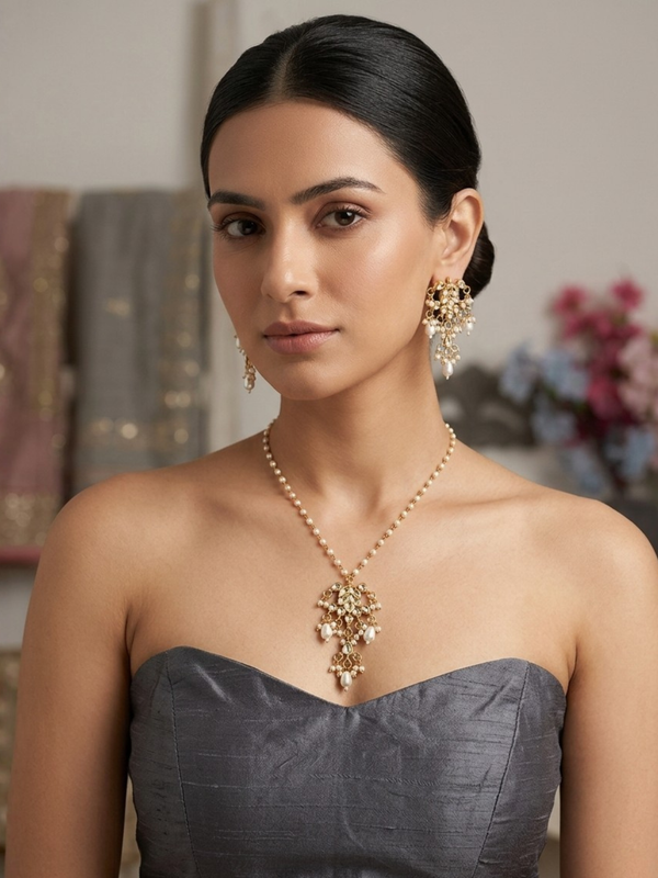 Gold Plated White Necklace Set for Women