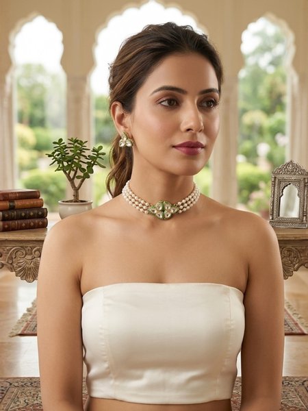 Gold Plated White Choker Set for Women