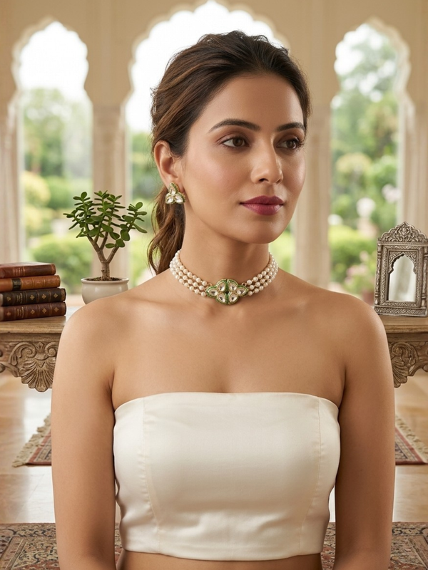 Gold Plated White Choker Set for Women
