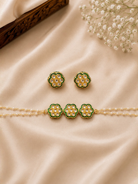 Gold Plated Green Choker Set for Women