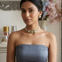 Gold Plated Green Choker Set for Women