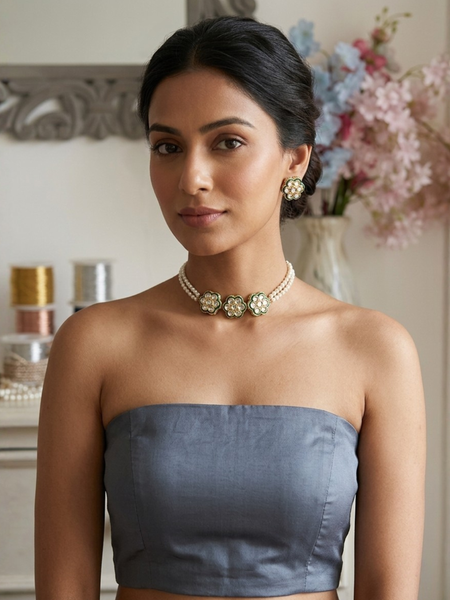 Gold Plated Green Choker Set for Women