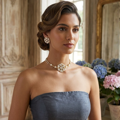 Gold Plated White Choker Set for Women