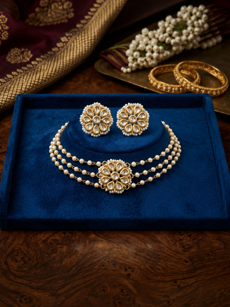 Gold Plated White Choker Set for Women