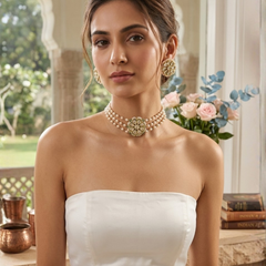 Gold Plated White Choker Set for Women