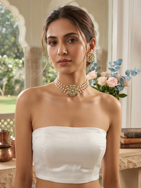Gold Plated White Choker Set for Women