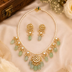 Gold Plated Green Necklace Set for Women