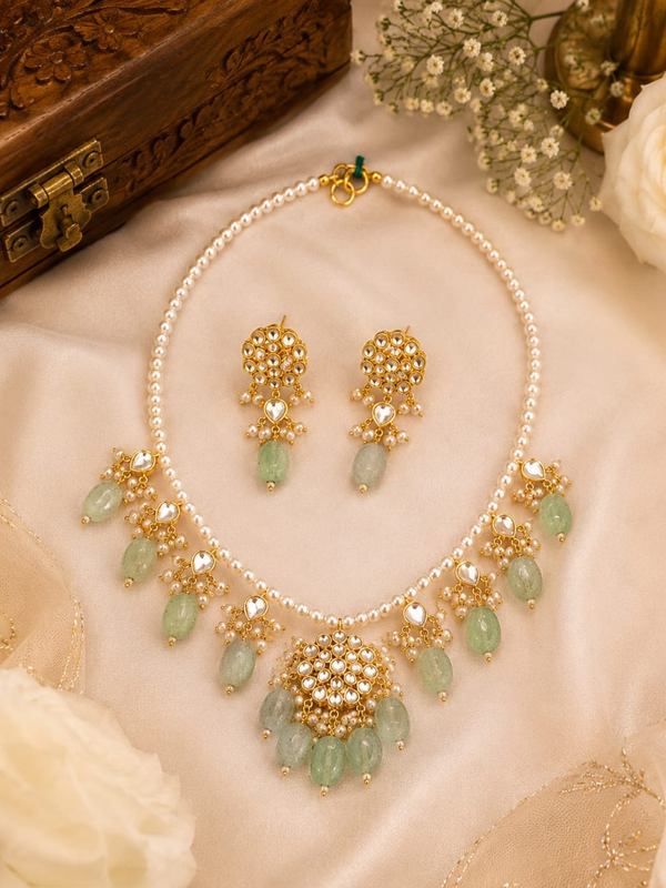 Gold Plated Green Necklace Set for Women