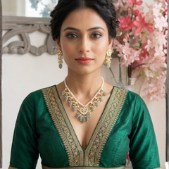 Gold Plated Green Necklace Set for Women