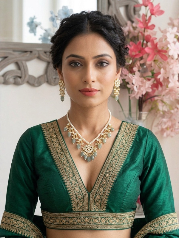 Gold Plated Green Necklace Set for Women