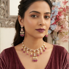 Gold Plated Red Necklace Set for Women