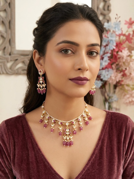 Gold Plated Red Necklace Set for Women