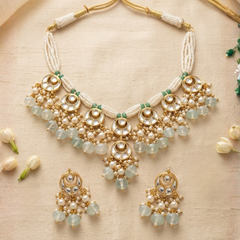 Gold Plated Green Necklace Set for Women
