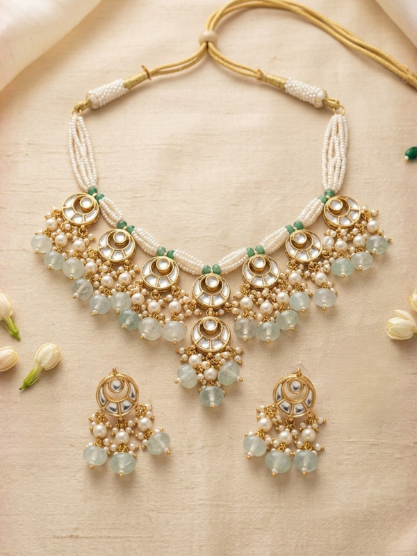 Gold Plated Green Necklace Set for Women