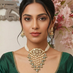 Gold Plated Green Choker Set for Women