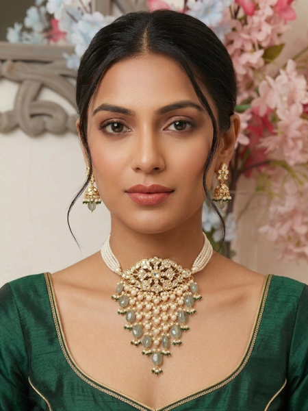 Gold Plated Green Choker Set for Women