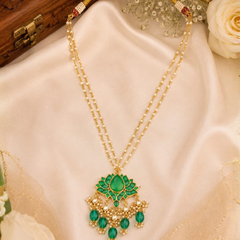 Gold Plated Green Long Necklace Set for Women